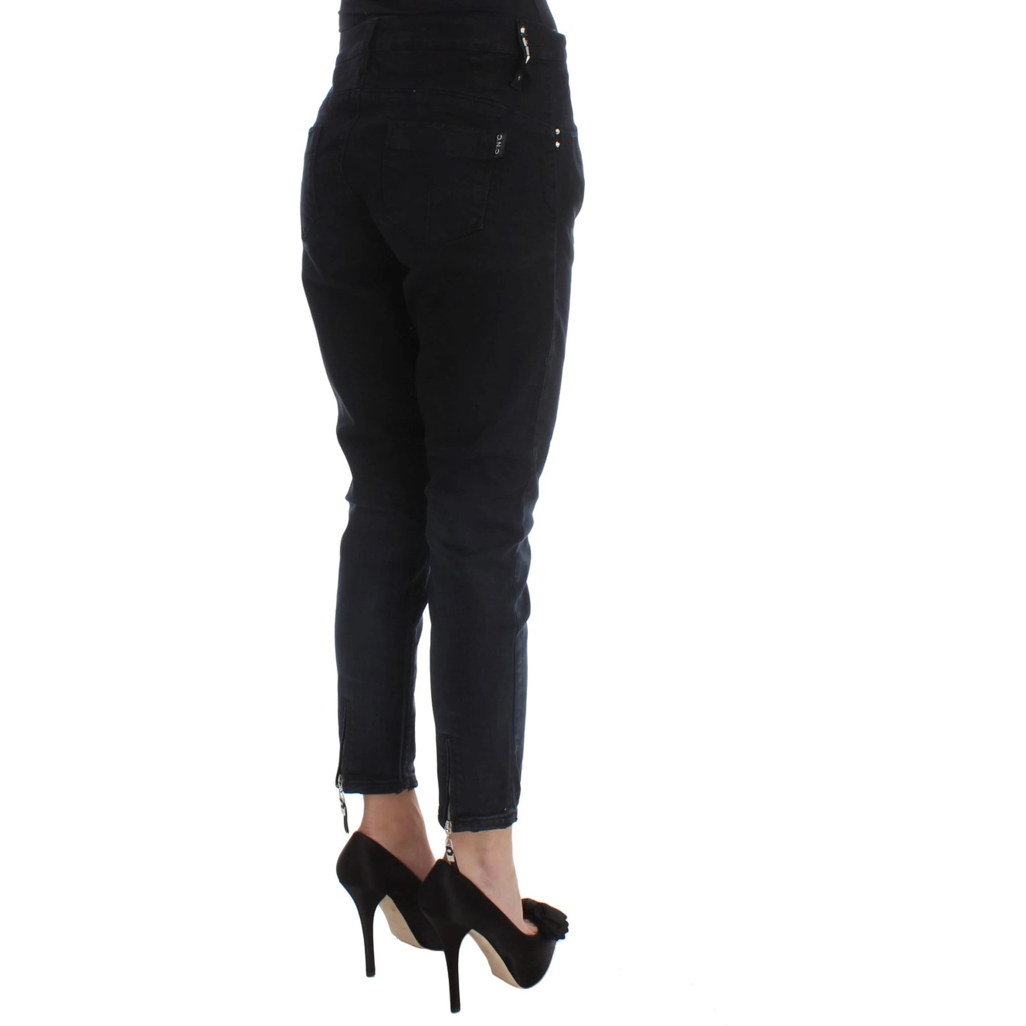 Black Cotton Slim Fit Cropped Jeans