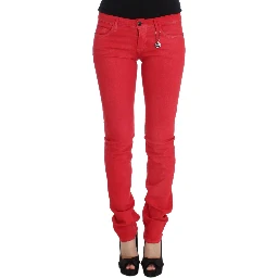 Red Cotton Blend Super Slim Fit Jeans