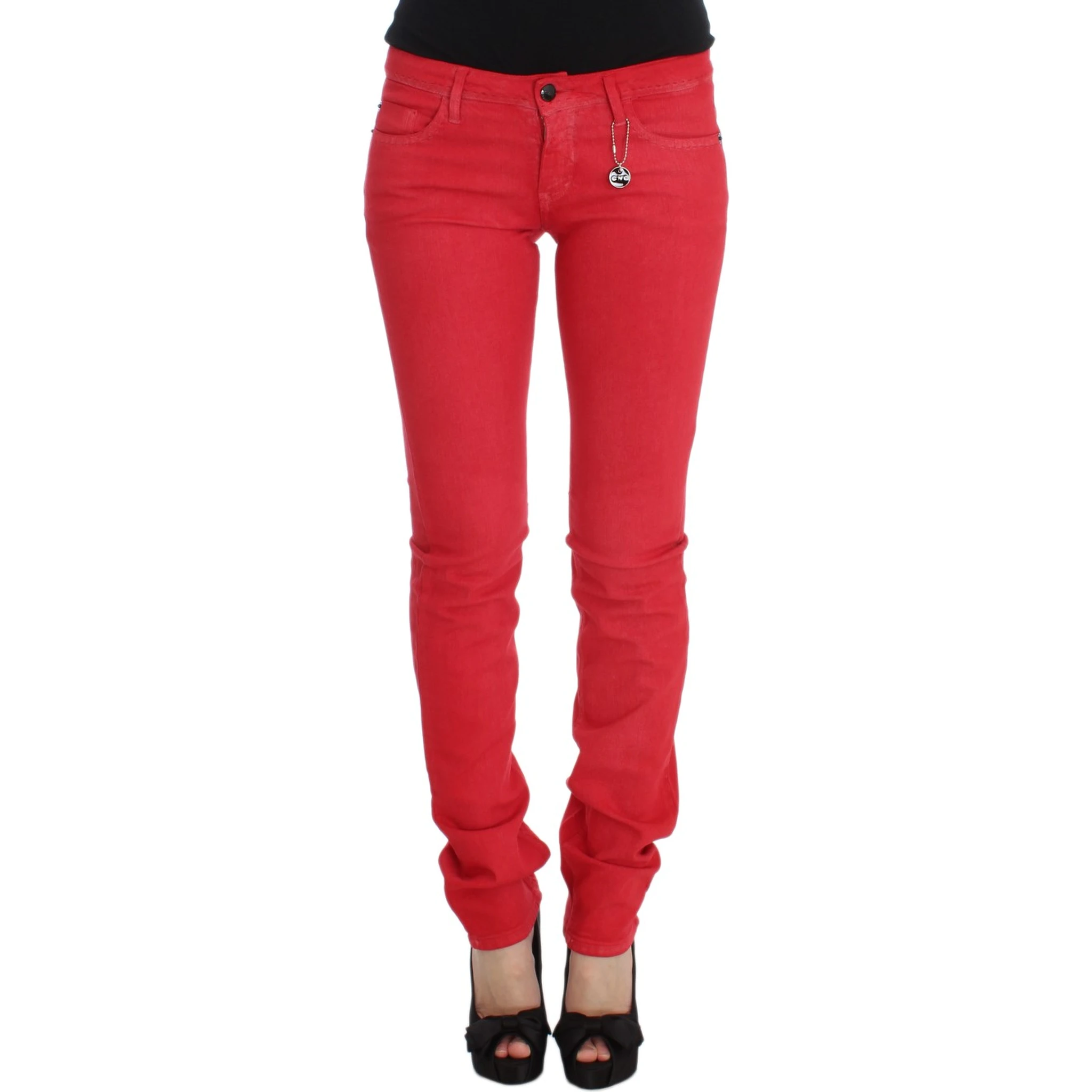 Red Cotton Blend Super Slim Fit Jeans