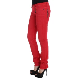 Red Cotton Blend Super Slim Fit Jeans