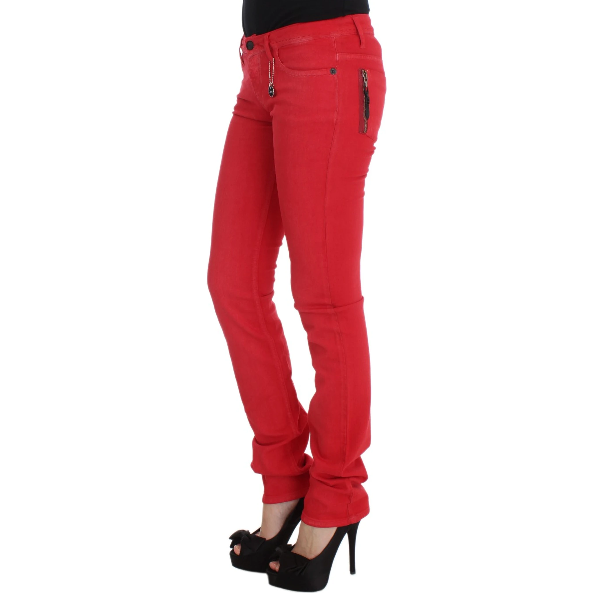 Red Cotton Blend Super Slim Fit Jeans