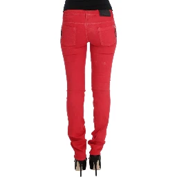 Red Cotton Blend Super Slim Fit Jeans