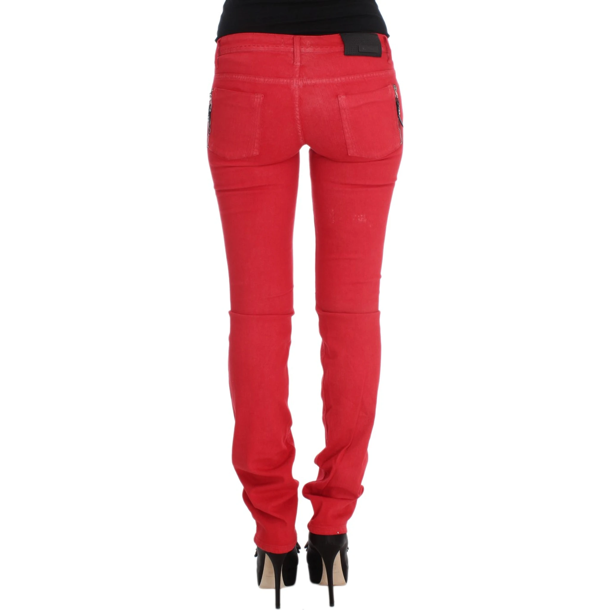 Red Cotton Blend Super Slim Fit Jeans