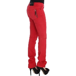 Red Cotton Blend Super Slim Fit Jeans
