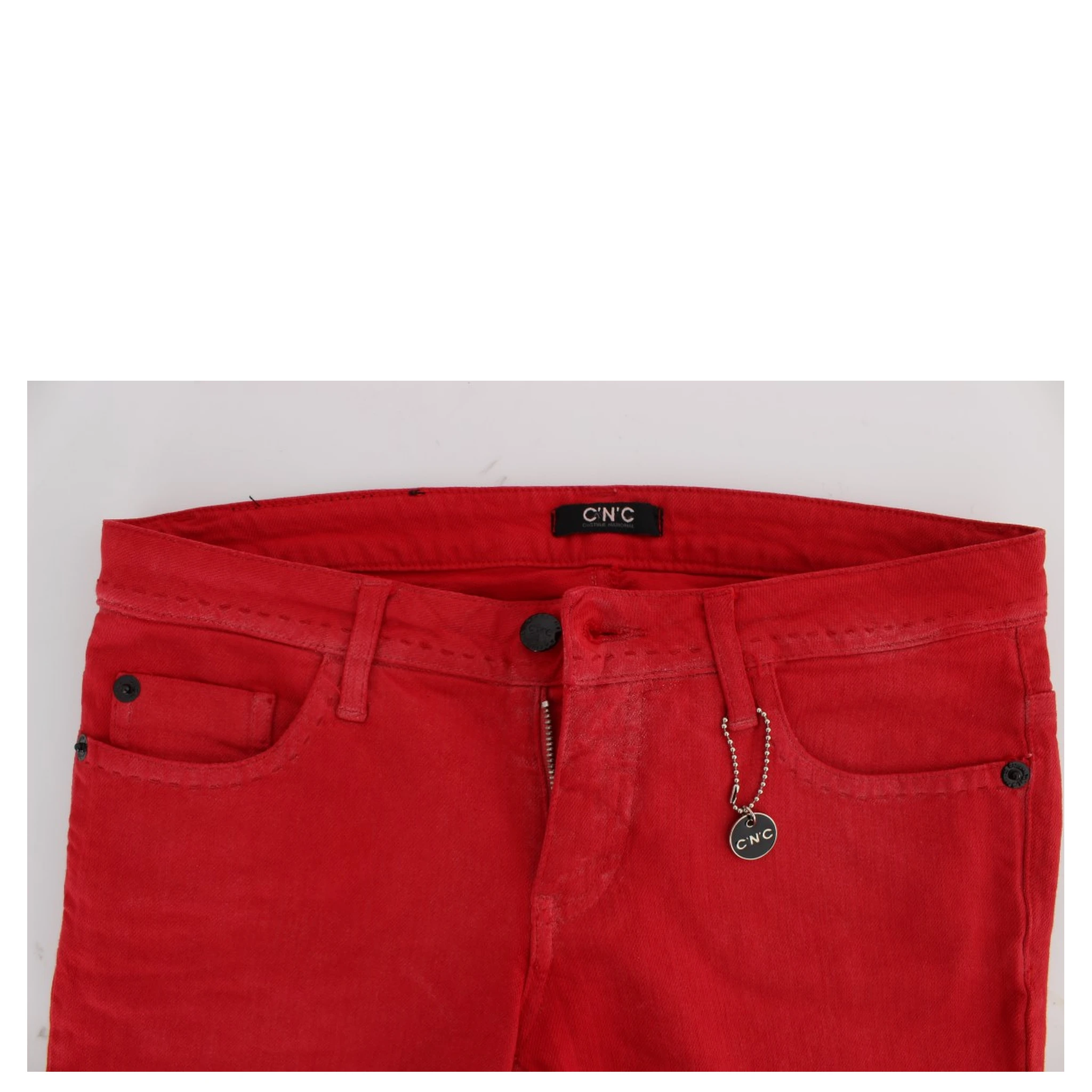 Red Cotton Blend Super Slim Fit Jeans