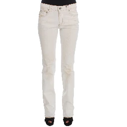 White Cotton Slim Fit Bootcut Jeans