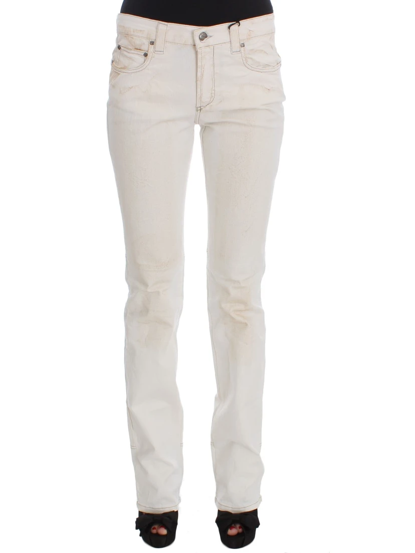 White Cotton Slim Fit Bootcut Jeans