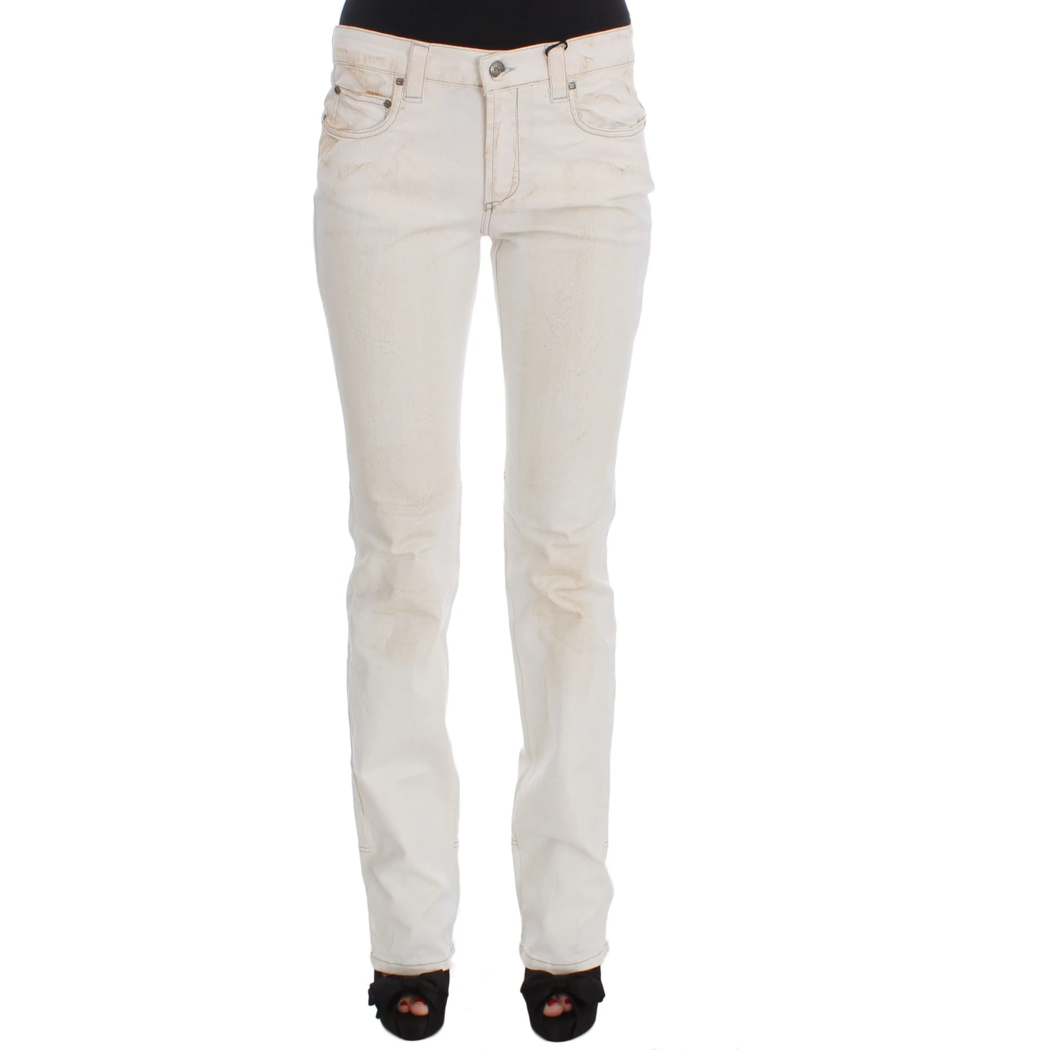 White Cotton Slim Fit Bootcut Jeans