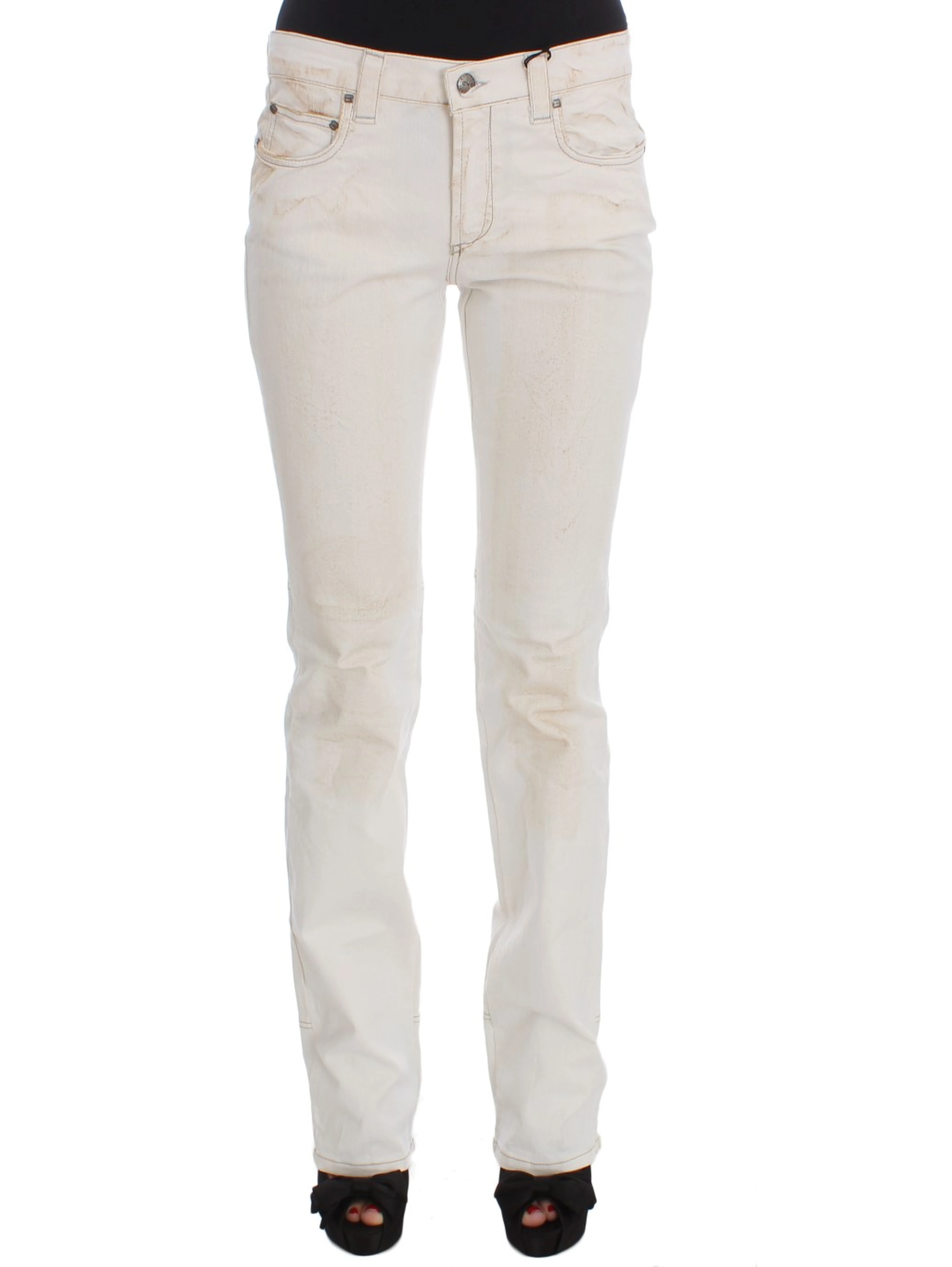 White Cotton Slim Fit Bootcut Jeans
