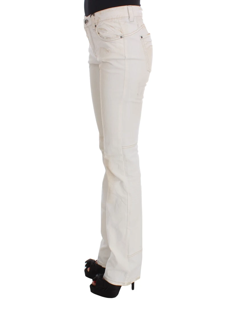 White Cotton Slim Fit Bootcut Jeans