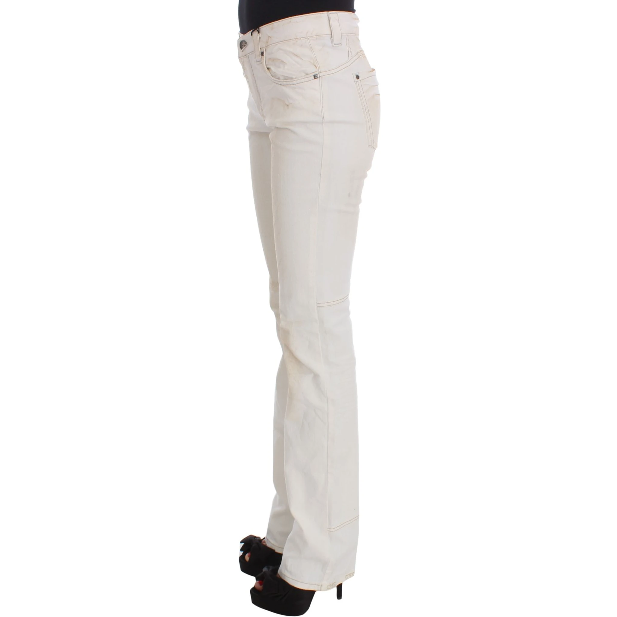 White Cotton Slim Fit Bootcut Jeans
