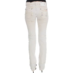 White Cotton Slim Fit Bootcut Jeans