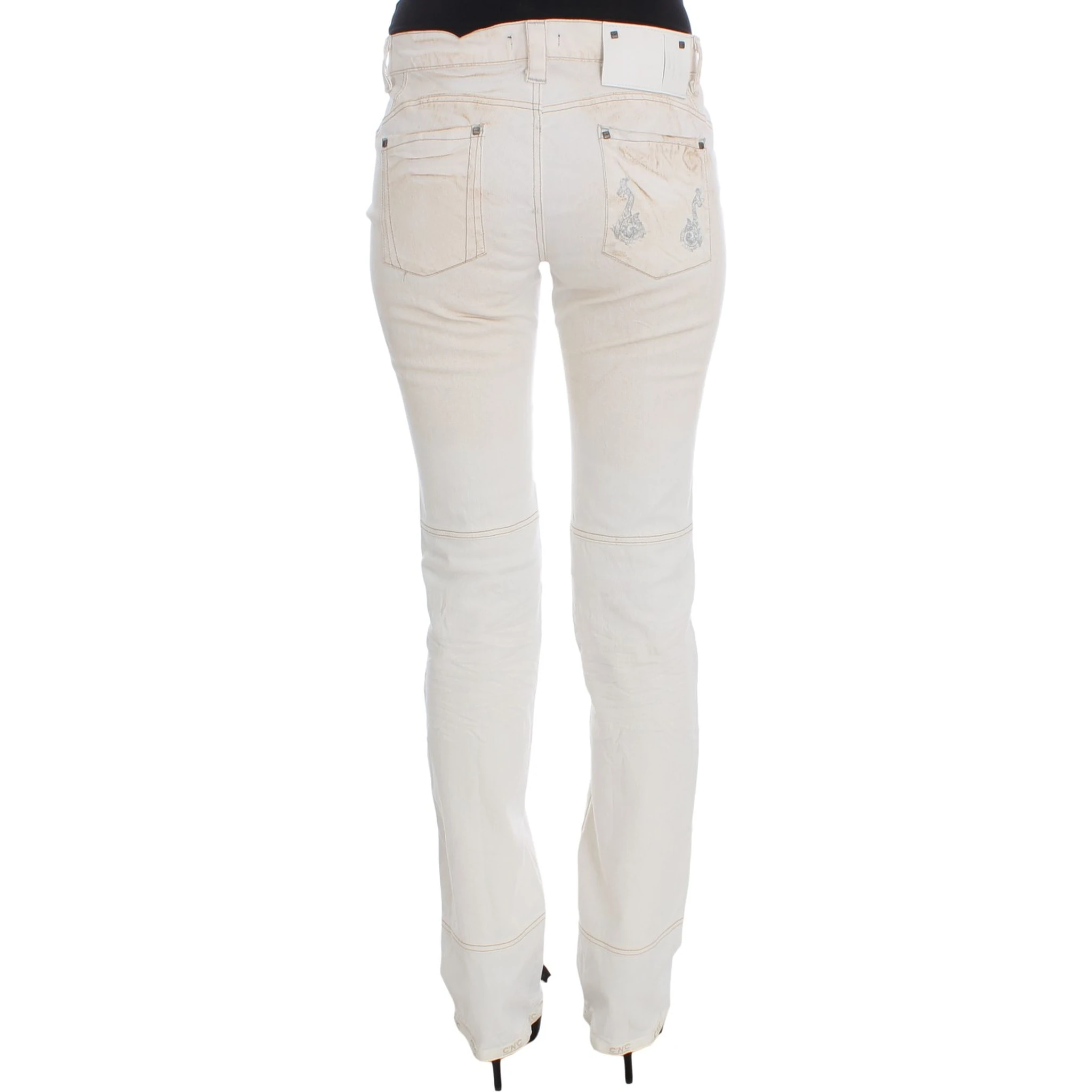 White Cotton Slim Fit Bootcut Jeans