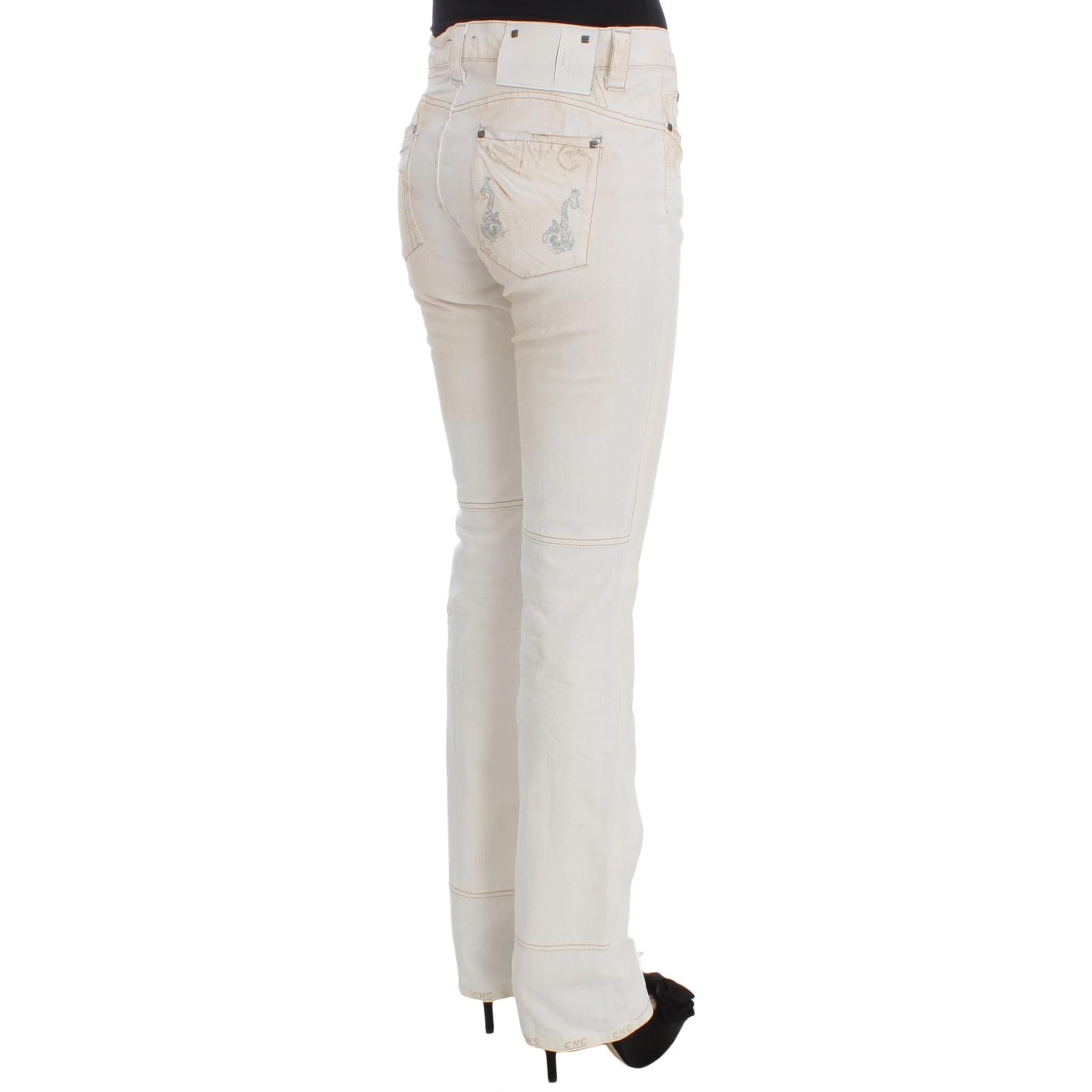 White Cotton Slim Fit Bootcut Jeans