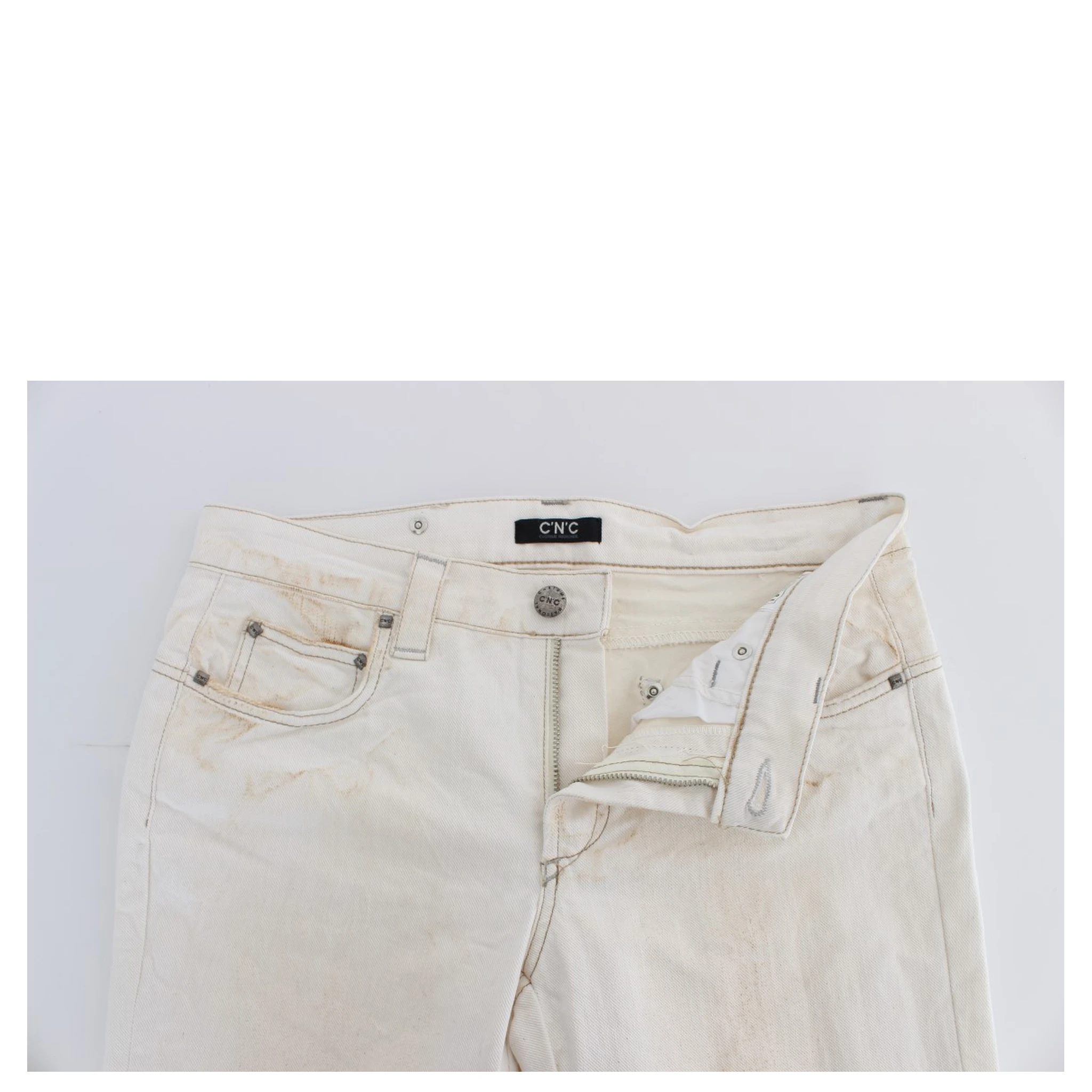 White Cotton Slim Fit Bootcut Jeans