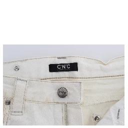 White Cotton Slim Fit Bootcut Jeans