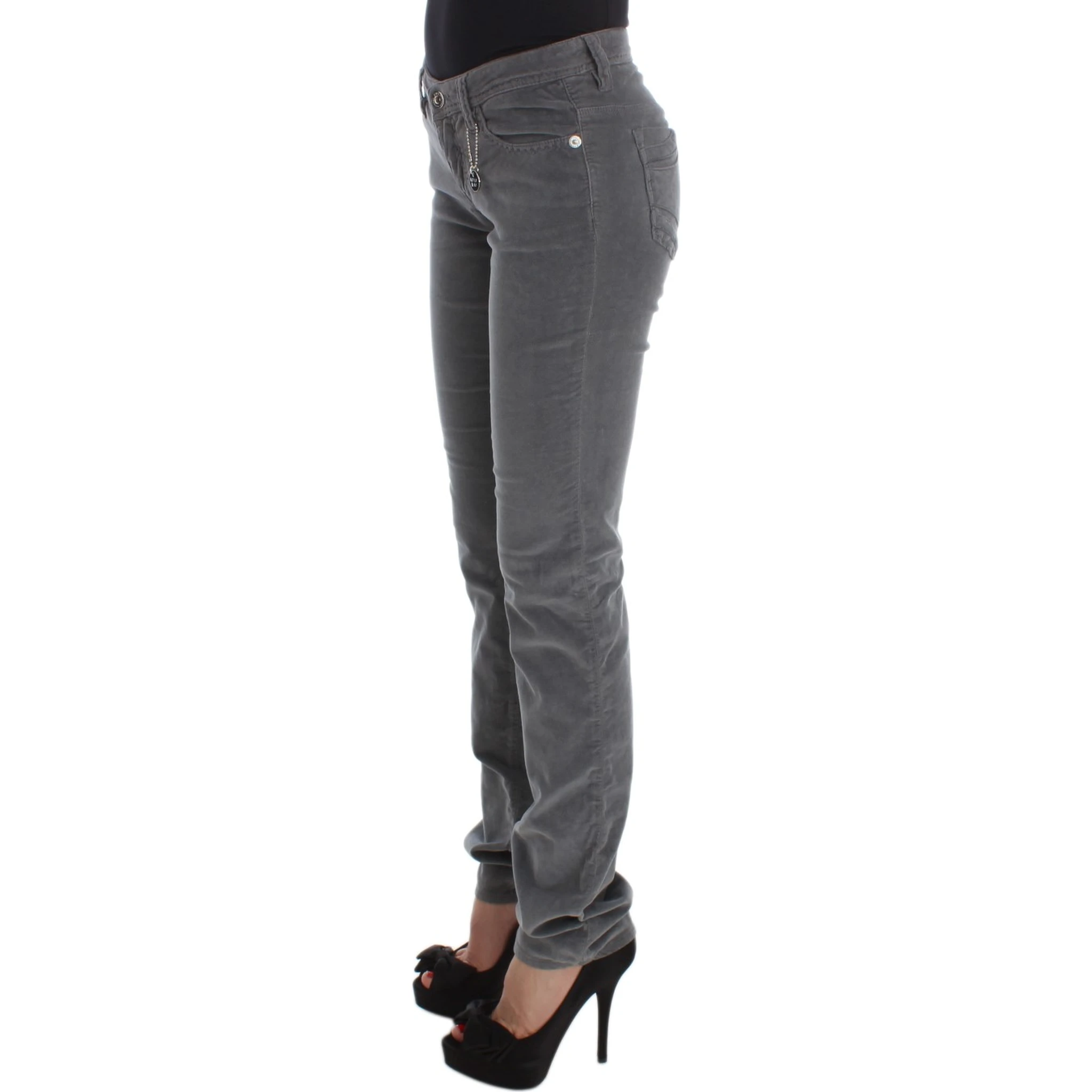 Gray Cotton Super Slim Corduroys Jeans