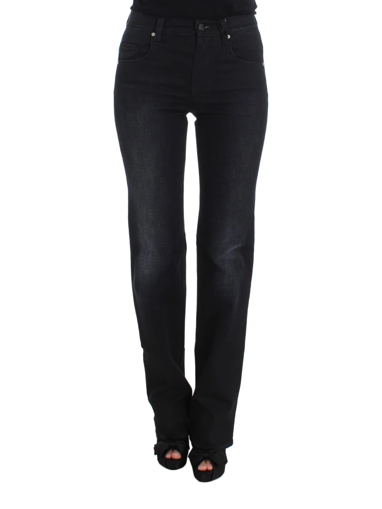 Blue Cotton Blend Slim Fit Bootcut Jeans