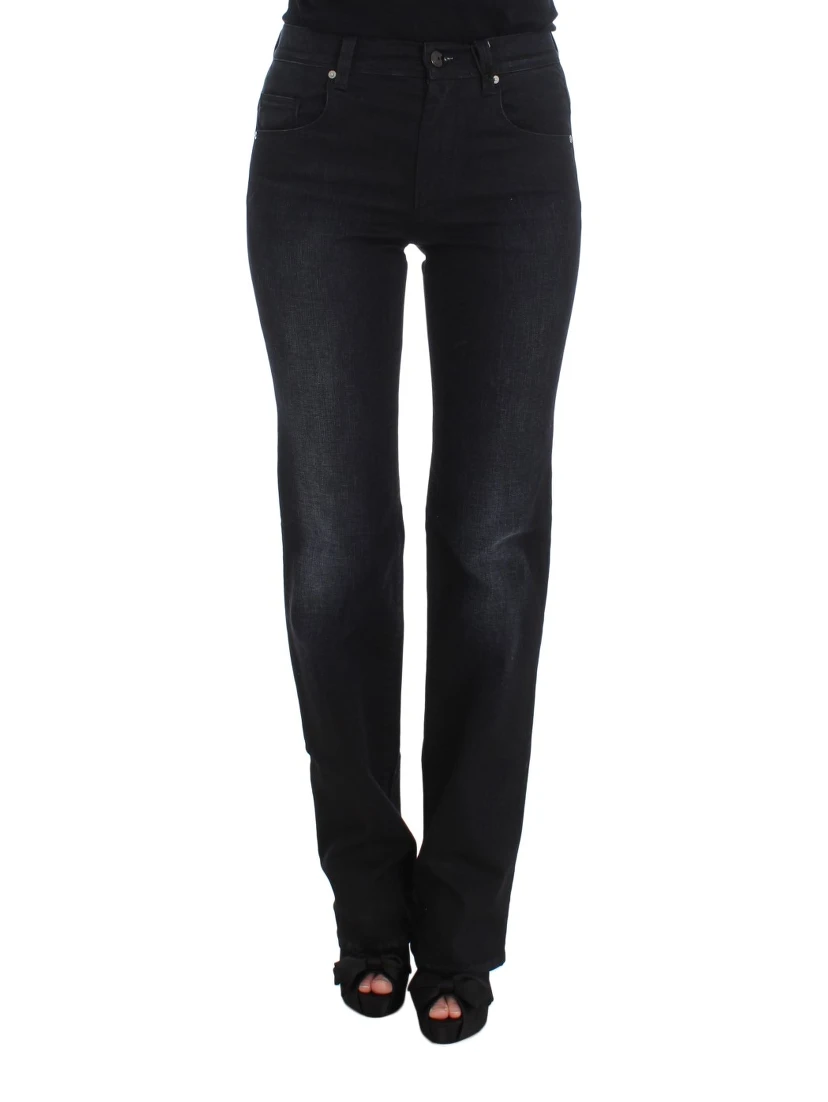 Blue Cotton Blend Slim Fit Bootcut Jeans