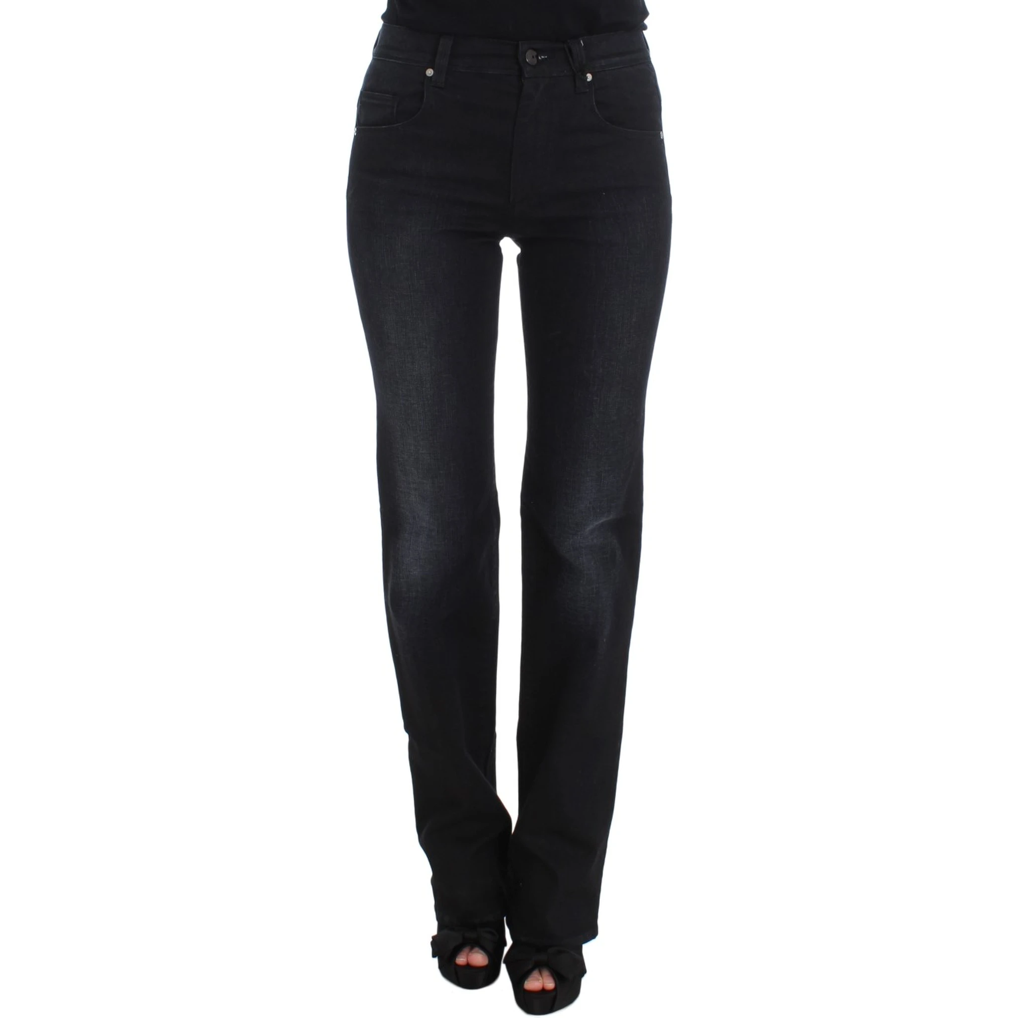 Blue Cotton Blend Slim Fit Bootcut Jeans