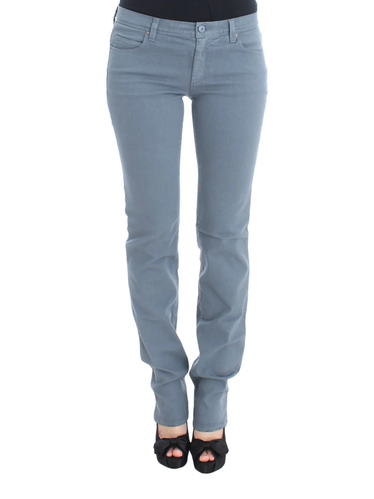 Blue Cotton Blend Slim Fit Bootcut Jeans