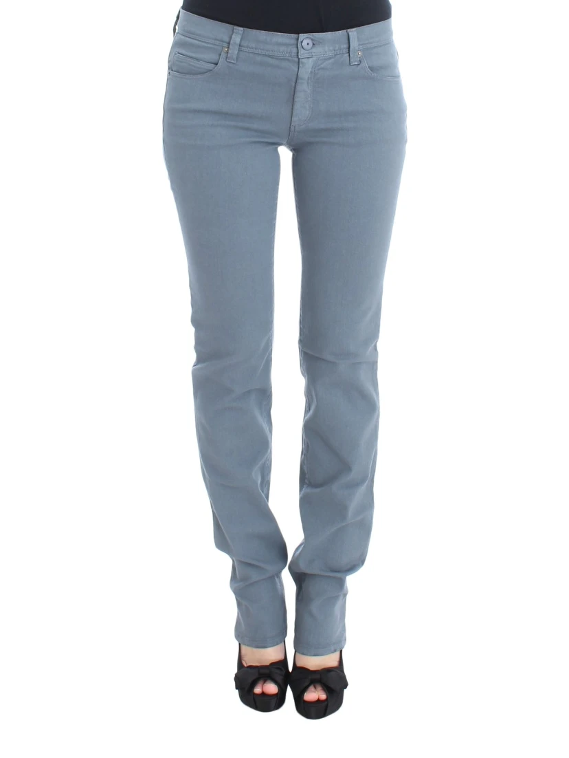 Blue Cotton Blend Slim Fit Bootcut Jeans