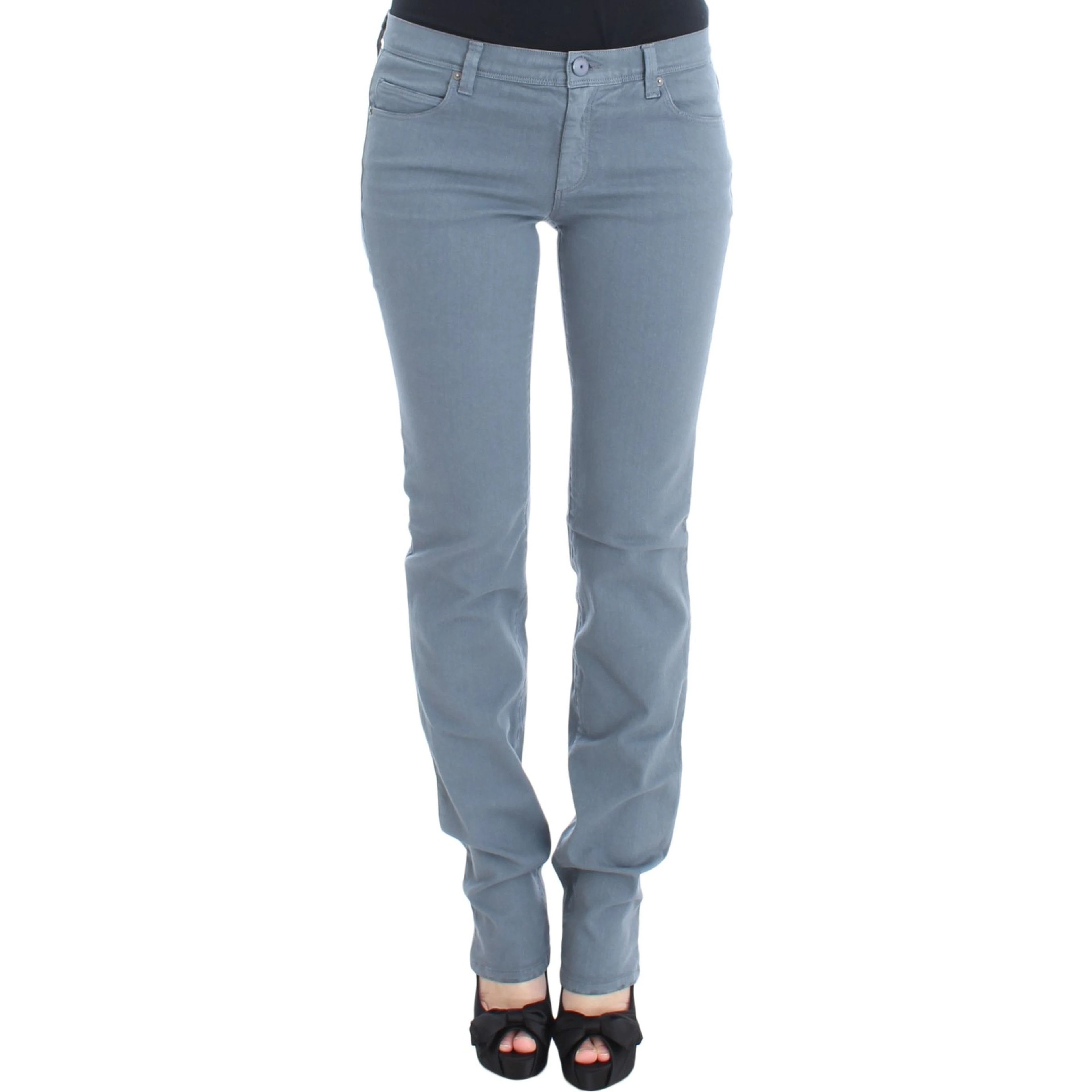 Blue Cotton Blend Slim Fit Bootcut Jeans