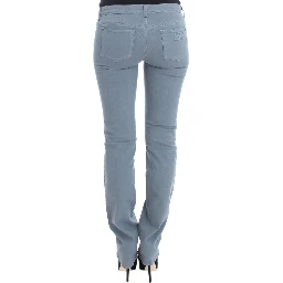 Blue Cotton Blend Slim Fit Bootcut Jeans