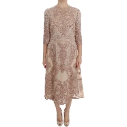 Pink Silk Lace Ricamo Shift Gown Dress