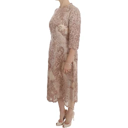 Pink Silk Lace Ricamo Shift Gown Dress