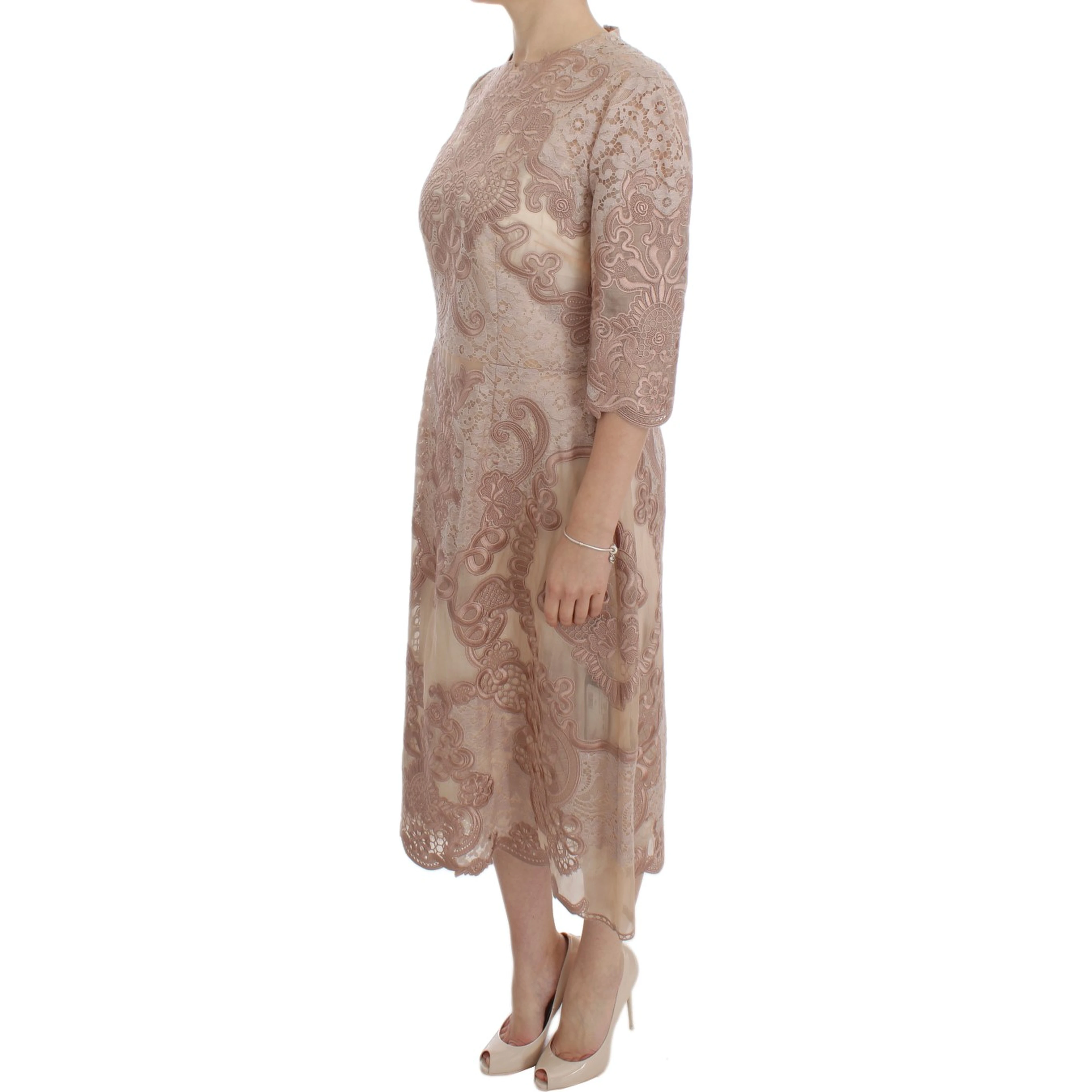 Pink Silk Lace Ricamo Shift Gown Dress