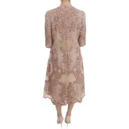 Pink Silk Lace Ricamo Shift Gown Dress