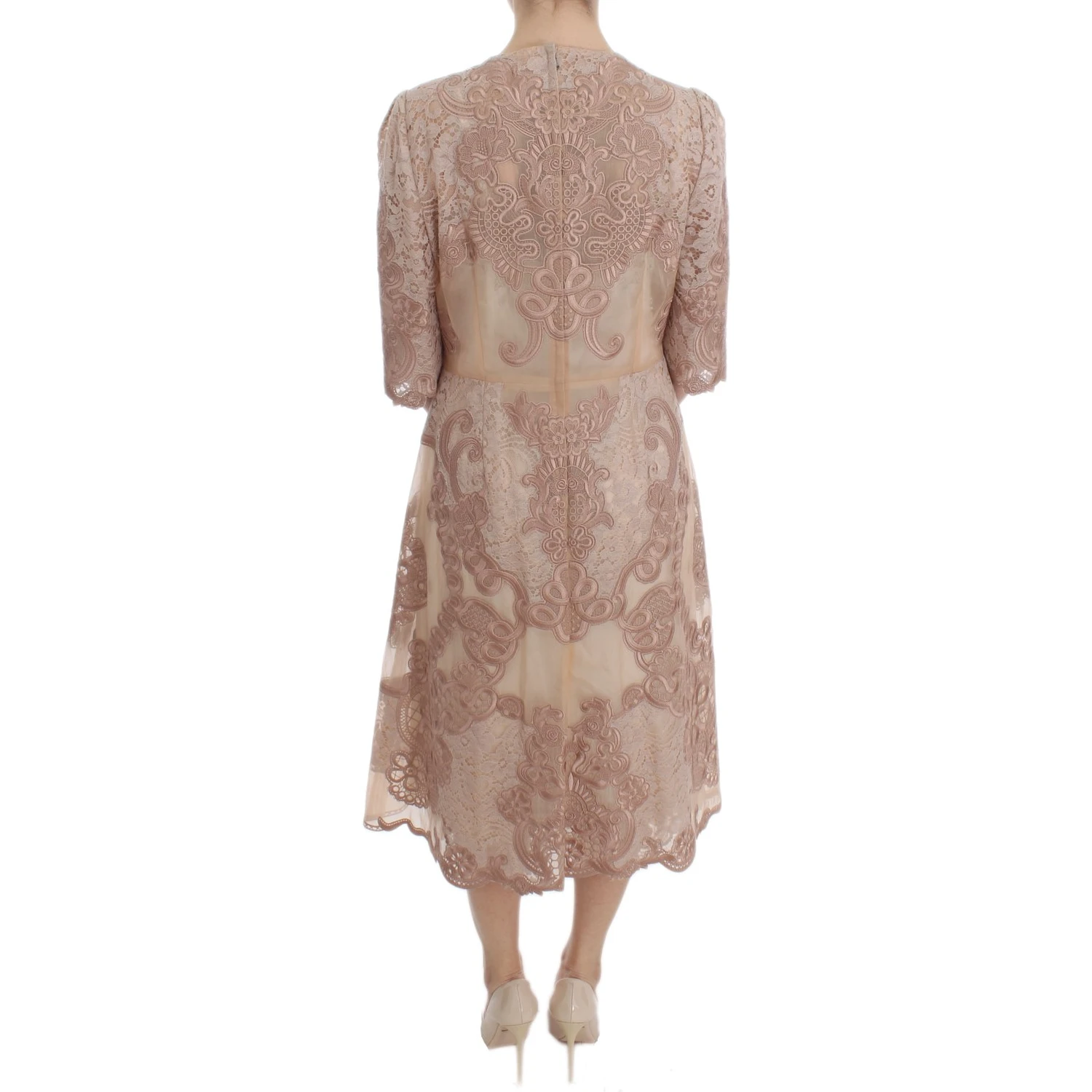 Pink Silk Lace Ricamo Shift Gown Dress
