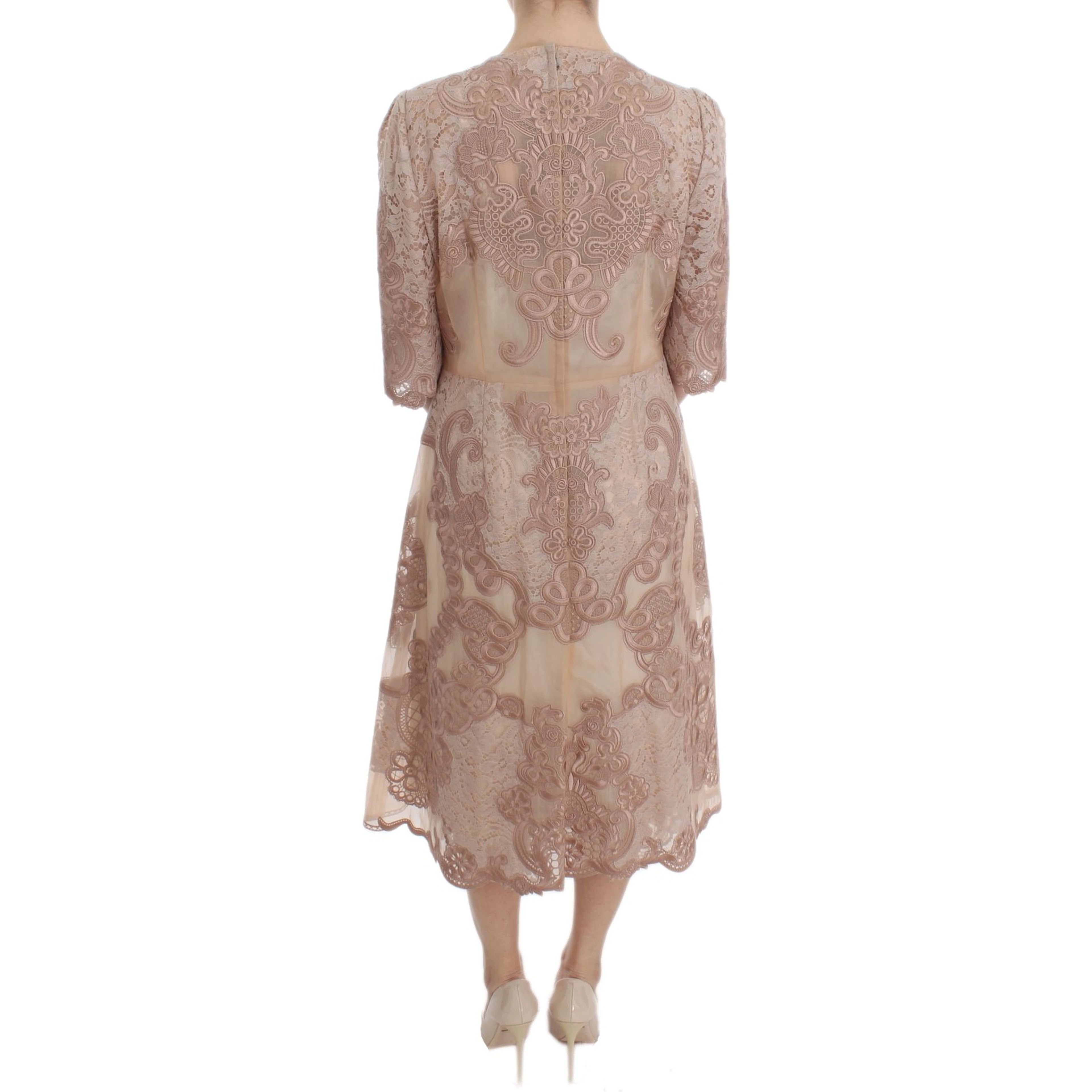 Pink Silk Lace Ricamo Shift Gown Dress