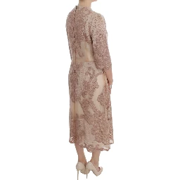 Pink Silk Lace Ricamo Shift Gown Dress