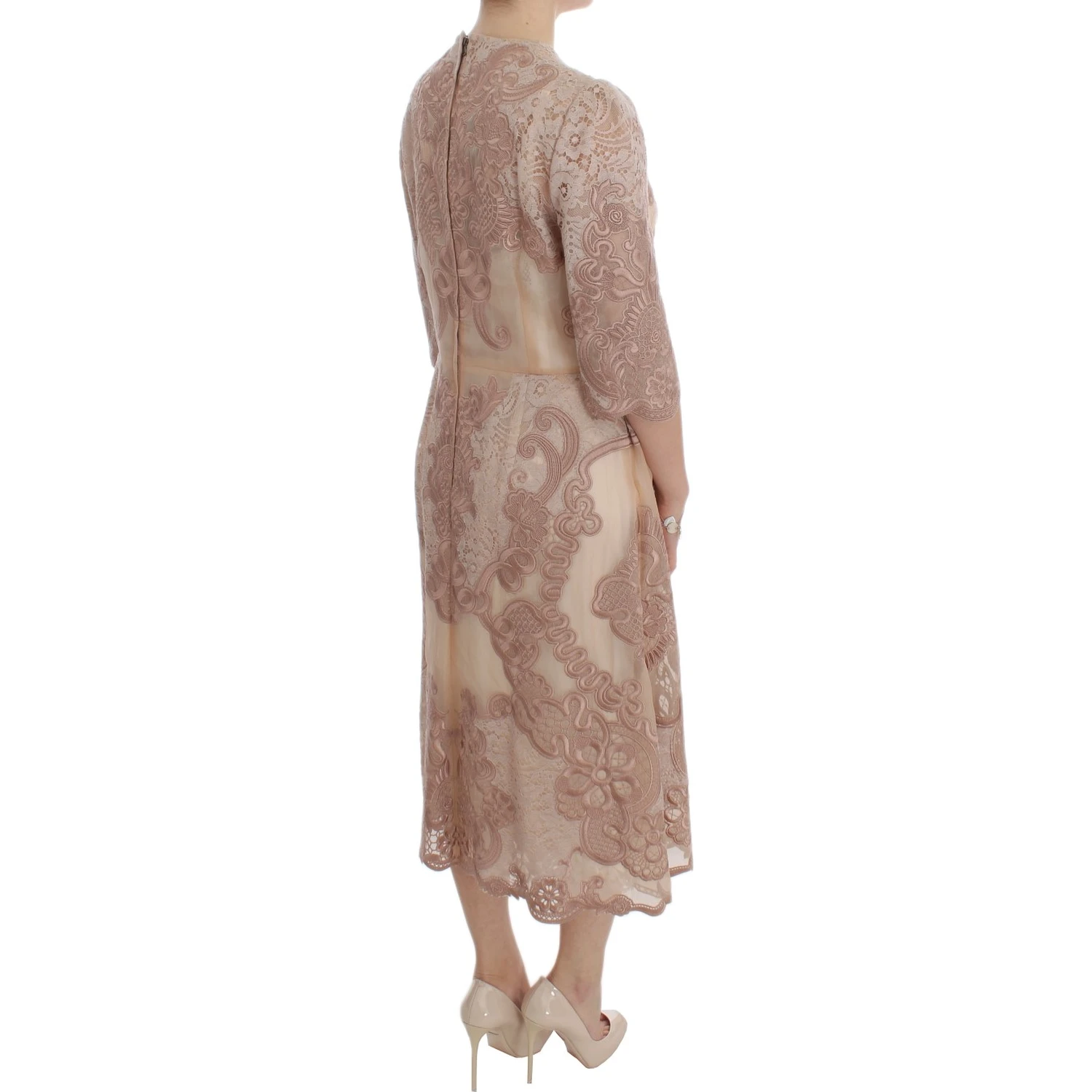 Pink Silk Lace Ricamo Shift Gown Dress