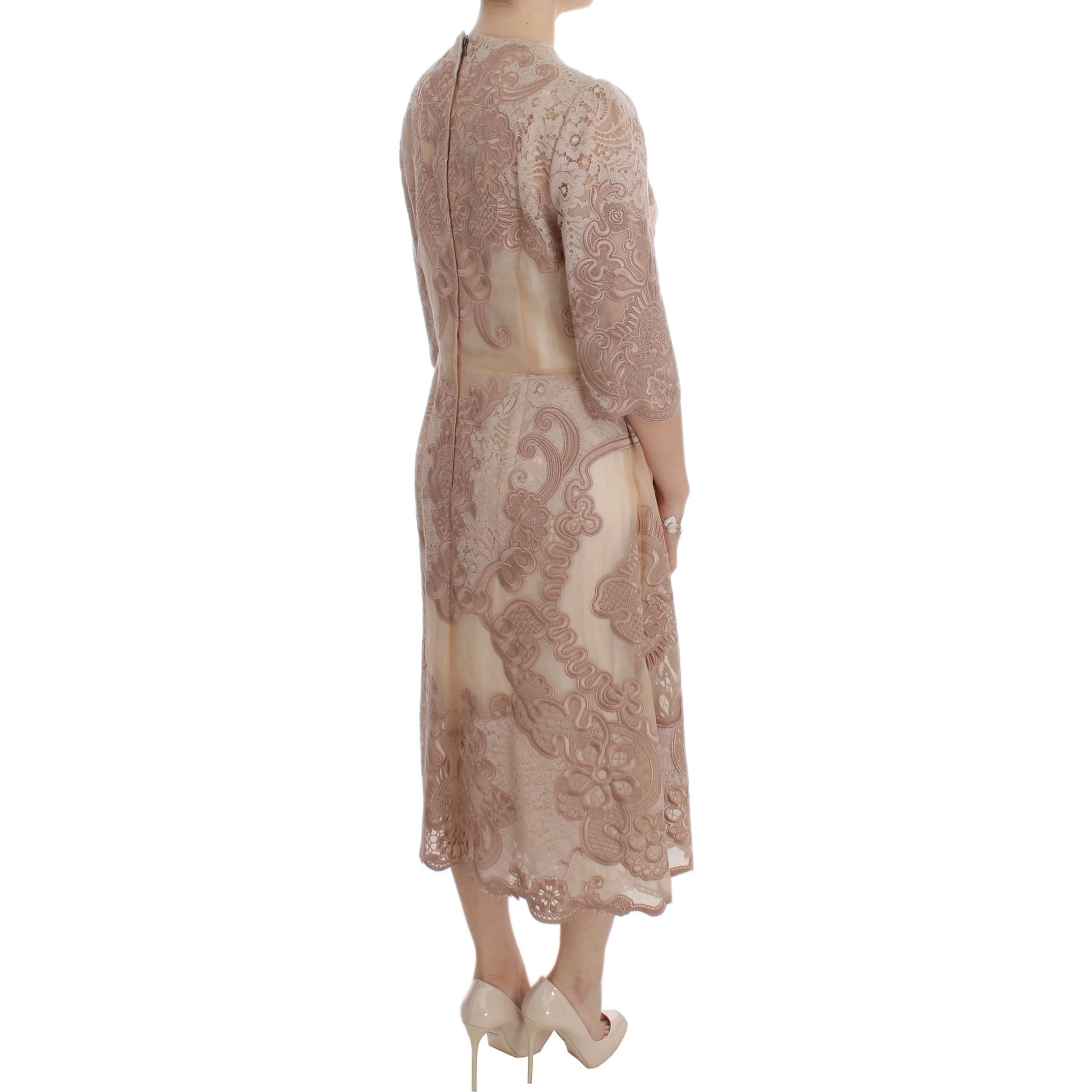 Pink Silk Lace Ricamo Shift Gown Dress