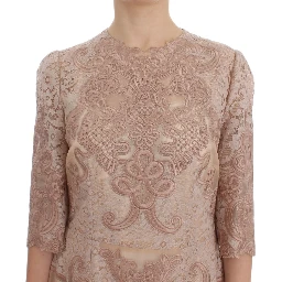 Pink Silk Lace Ricamo Shift Gown Dress