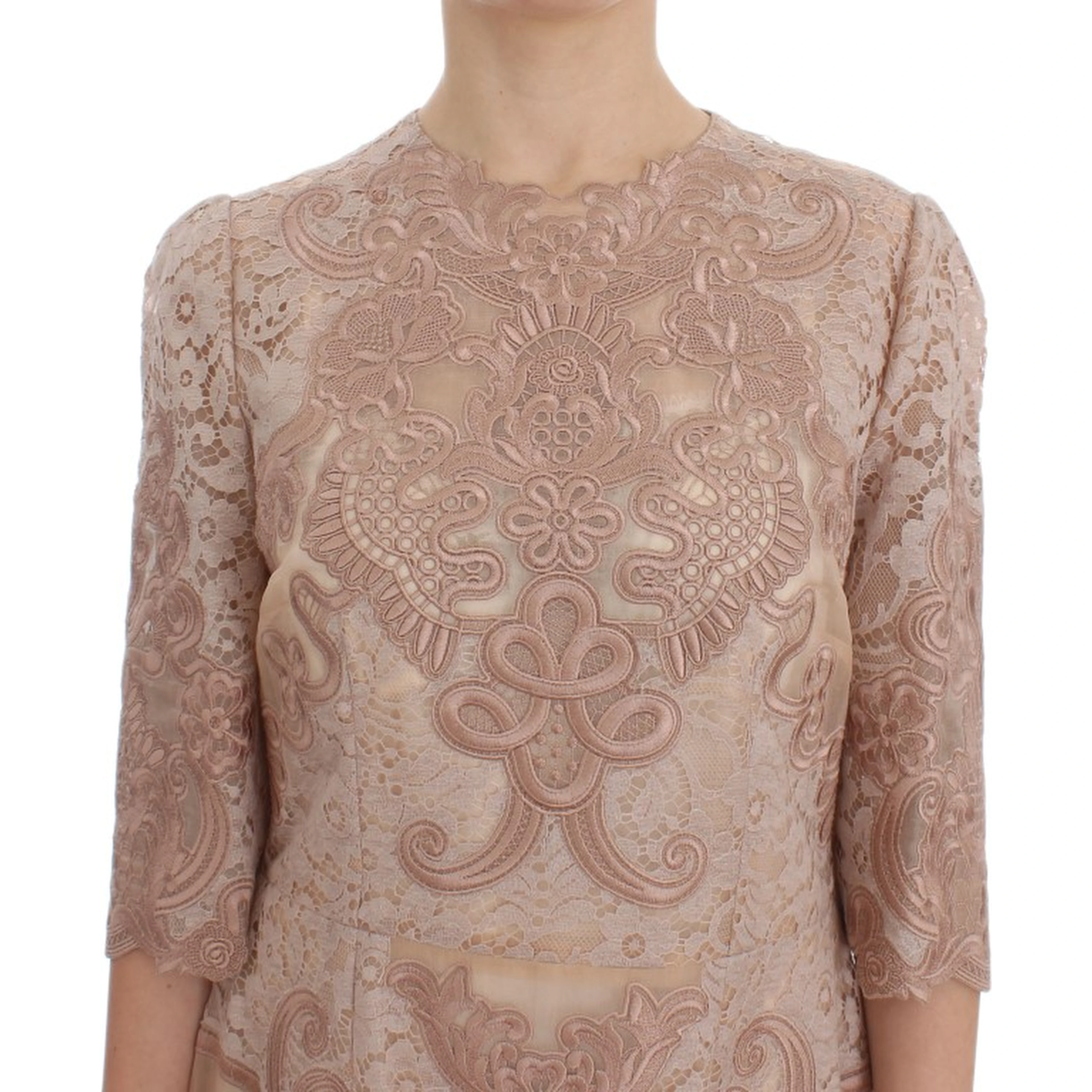 Pink Silk Lace Ricamo Shift Gown Dress