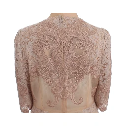 Pink Silk Lace Ricamo Shift Gown Dress