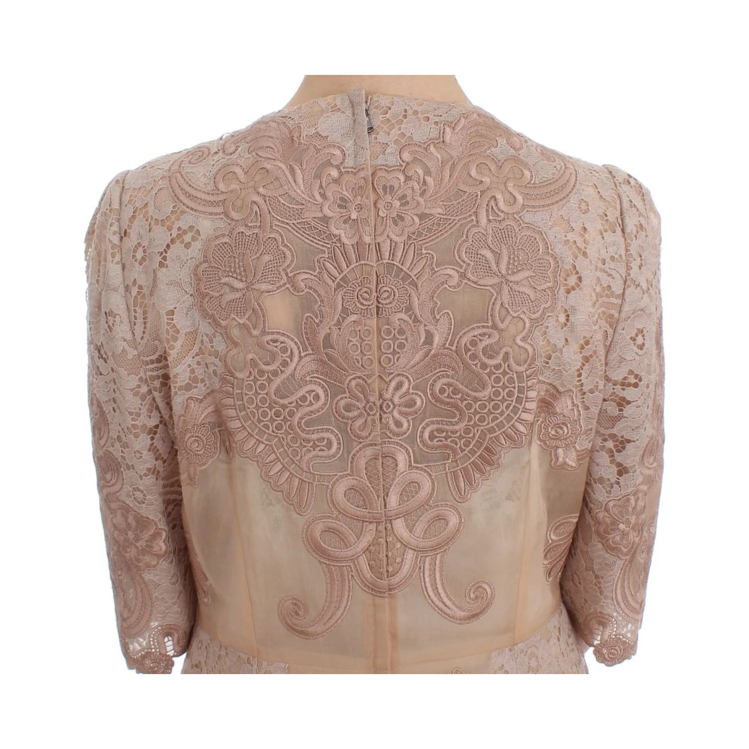 Pink Silk Lace Ricamo Shift Gown Dress