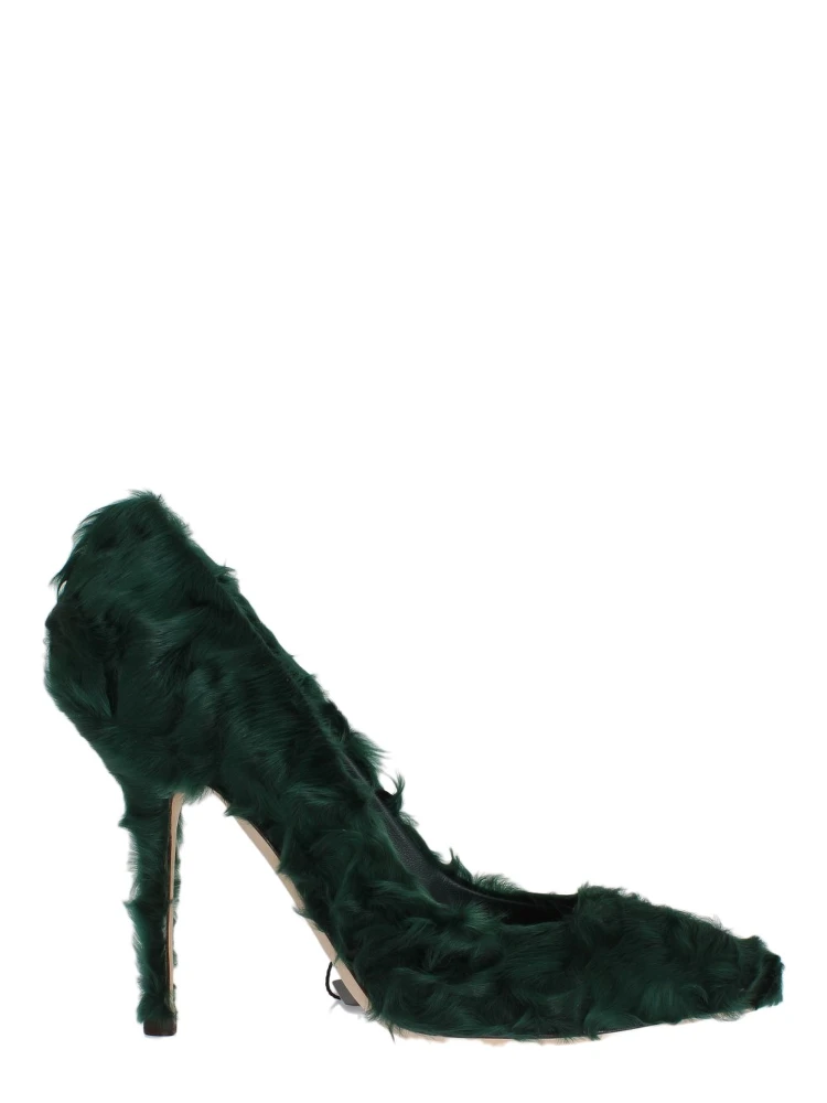 Green Xiangao Lamb Fur Leather Pumps