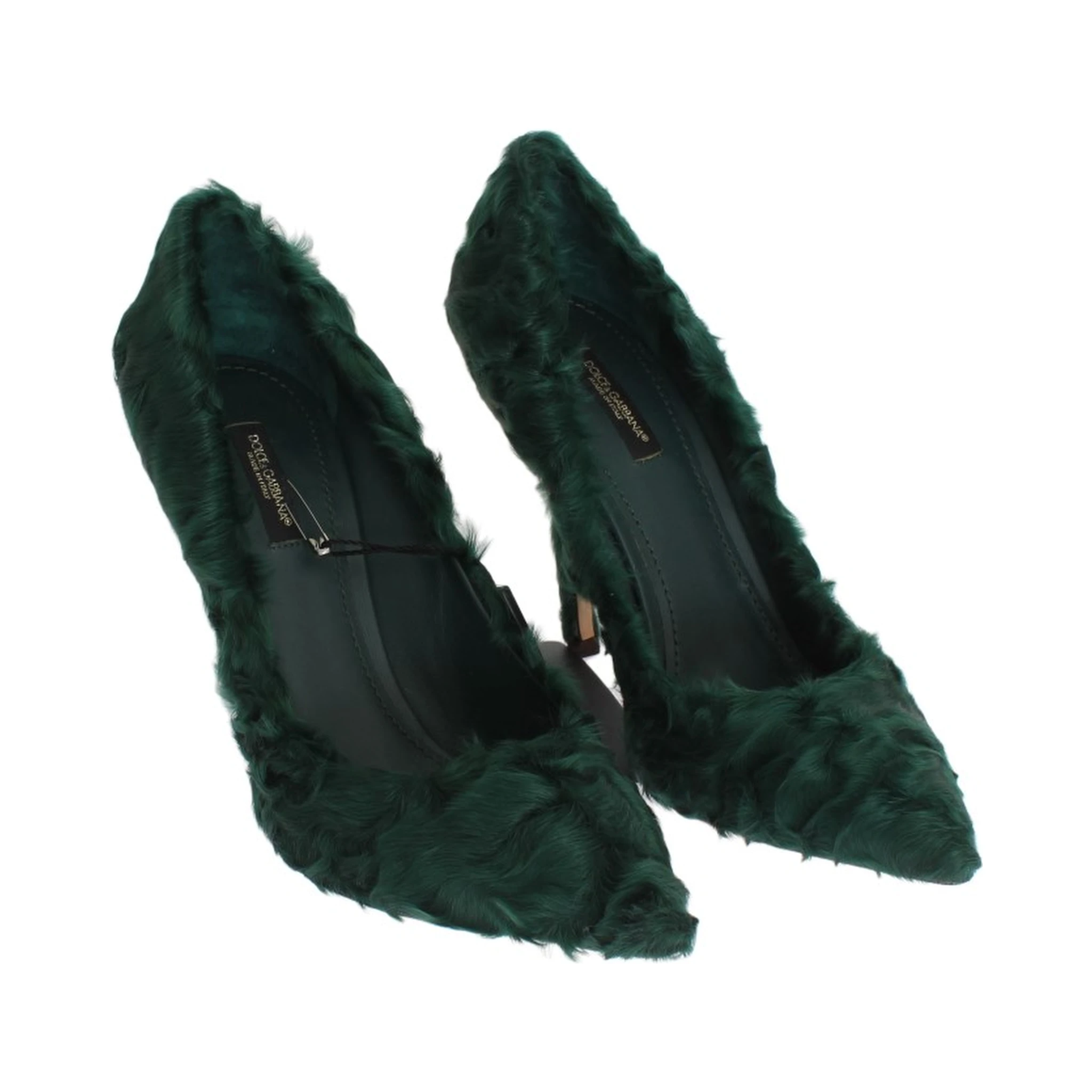 Green Xiangao Lamb Fur Leather Pumps