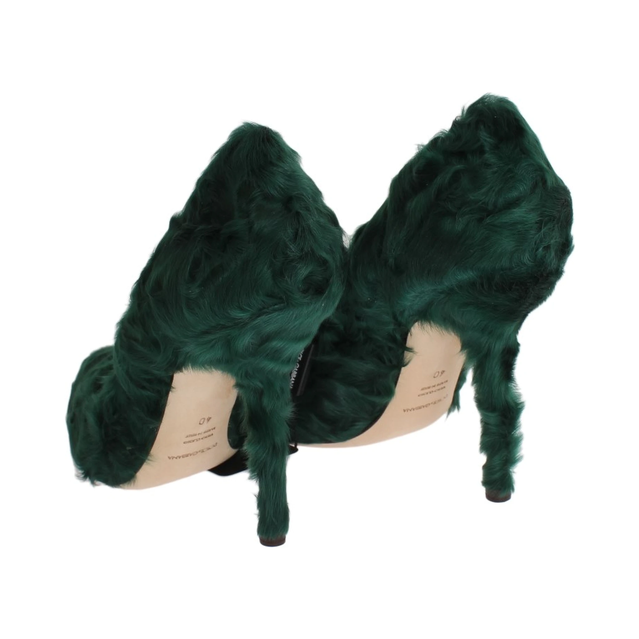 Green Xiangao Lamb Fur Leather Pumps