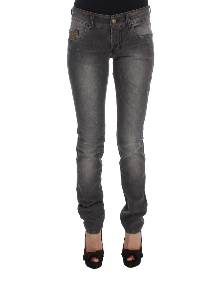 Gray Wash Cotton Blend Slim Fit Stretch Jeans