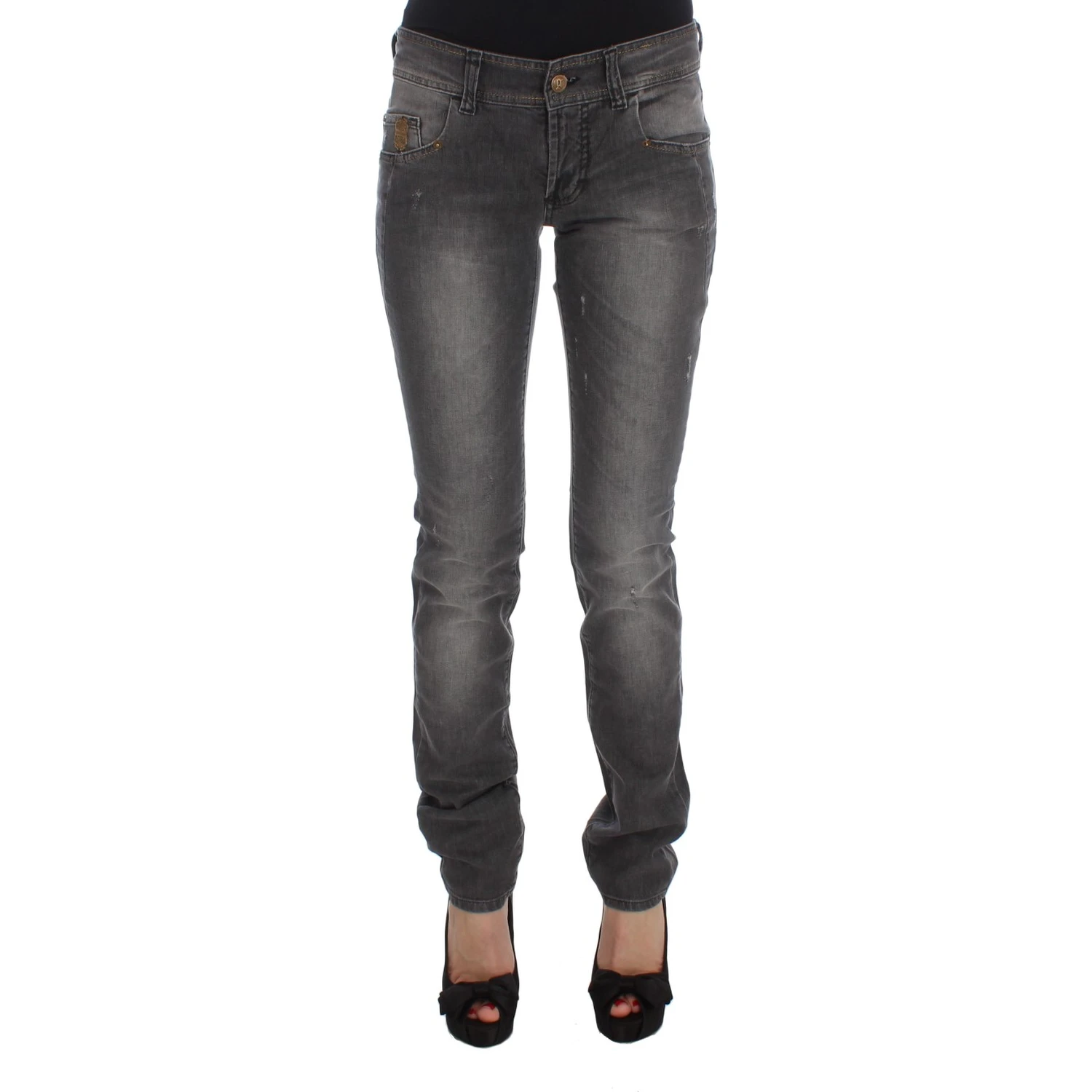 Gray Wash Cotton Blend Slim Fit Stretch Jeans