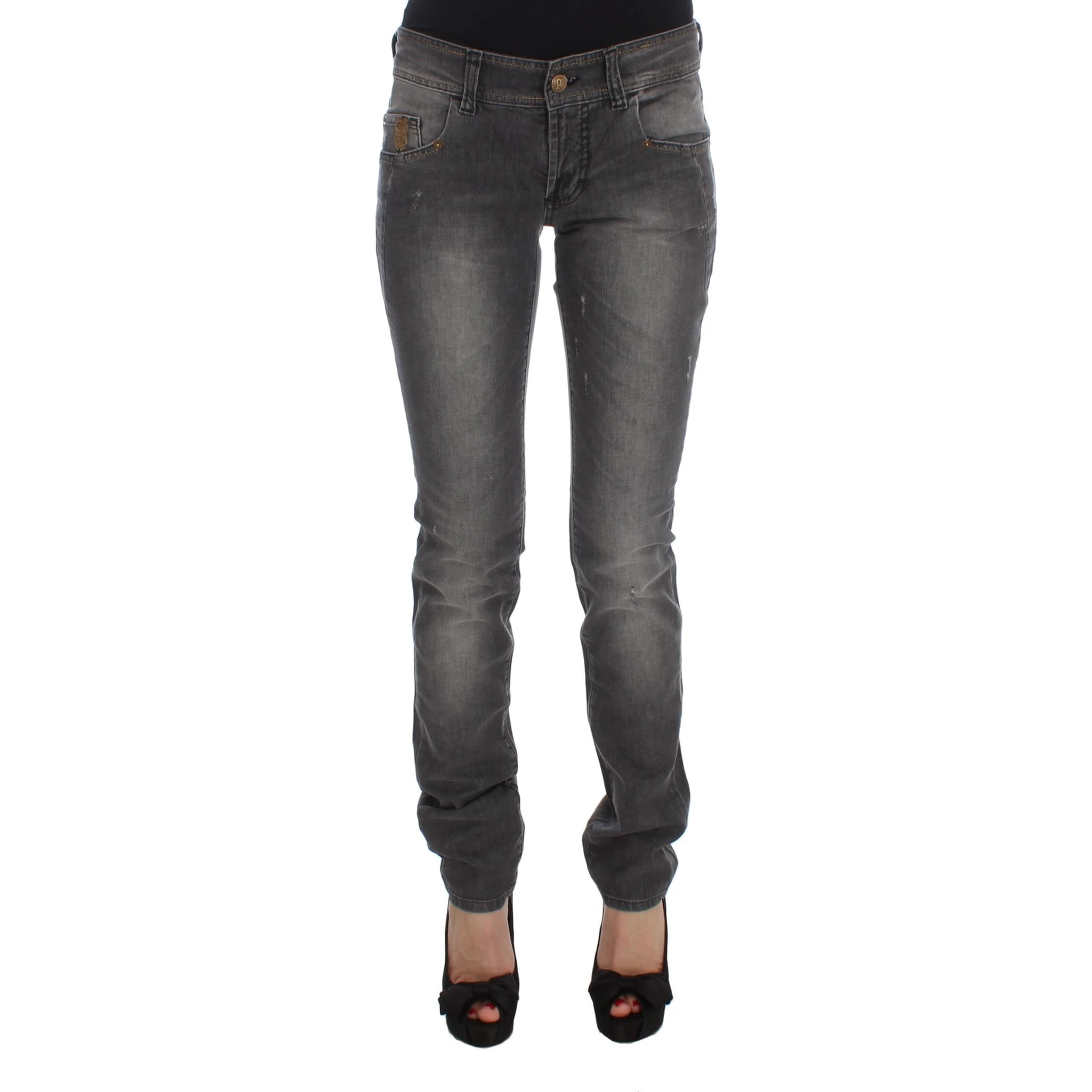 Gray Wash Cotton Blend Slim Fit Stretch Jeans