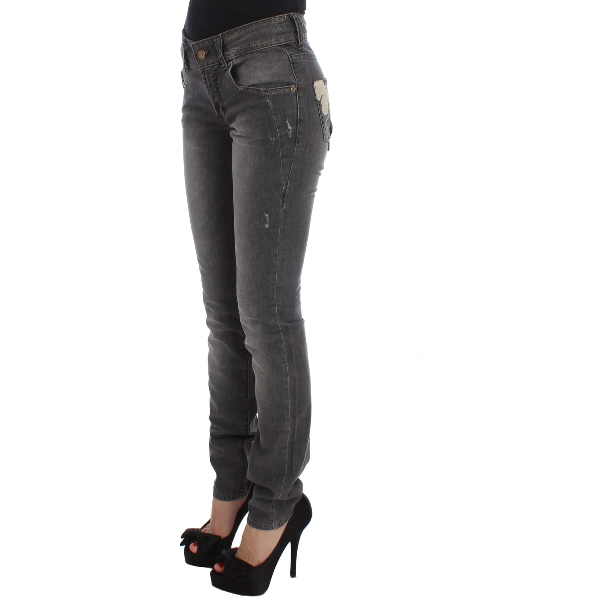 Gray Wash Cotton Blend Slim Fit Stretch Jeans