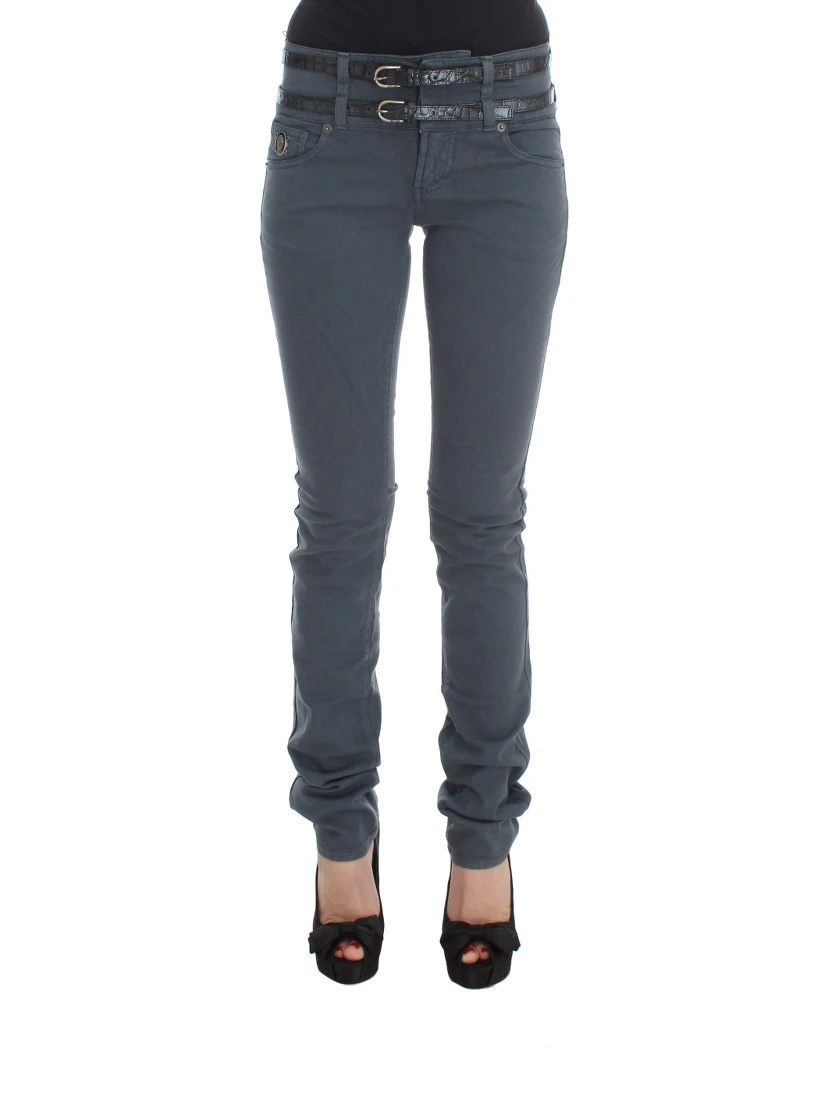 Blue Cotton Blend Slim Fit High Waist Jeans