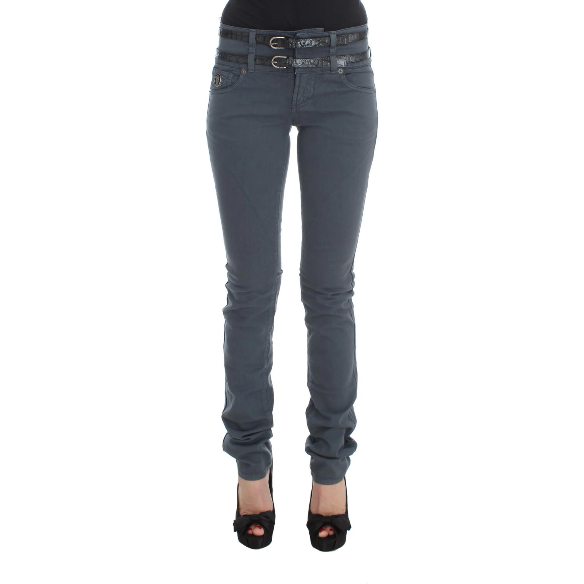 Blue Cotton Blend Slim Fit High Waist Jeans